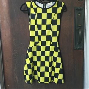 Yellow and black checker print skater dress